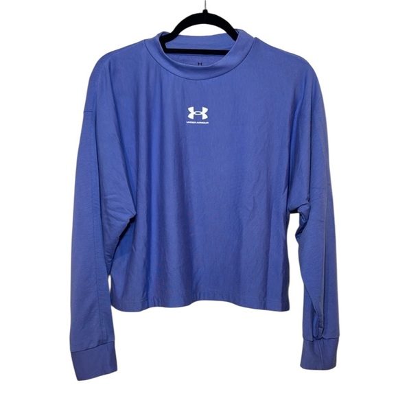 Under Armour Woman’s Rival Terry Oversized Crew Size XS in color Baja Blue - Picture 2 of 8